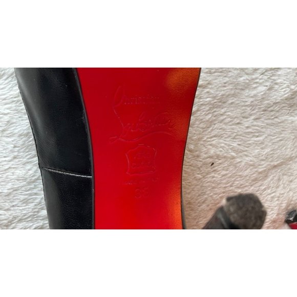 Christian Louboutin Sz.7.5/38 Black Leather Very Prive Peep Toe Platform Pumps - Picture 11 of 15